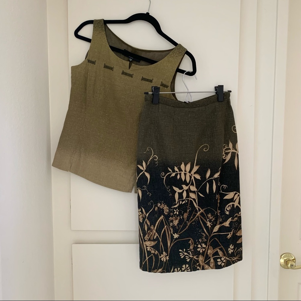 Vintage Linen Blend Top and Skirt Matching Set